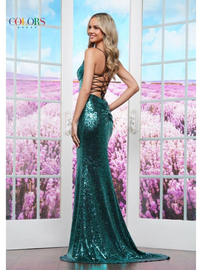Colors 3528 Long Formal Slit Fitted Sequin Prom Dress