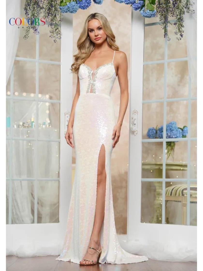 Colors 3528 Long Formal Slit Fitted Sequin Prom Dress