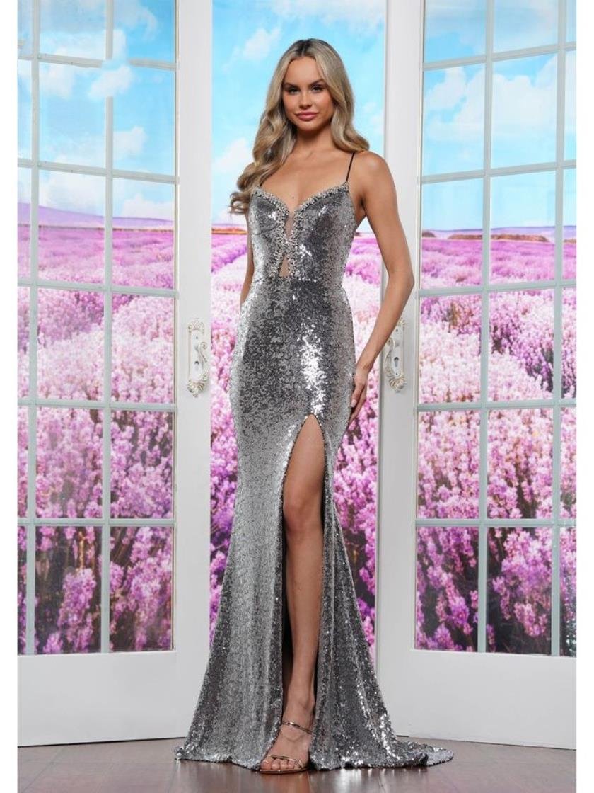 Prom Dresses Long Formal Slit Fitted Prom Dress Silver