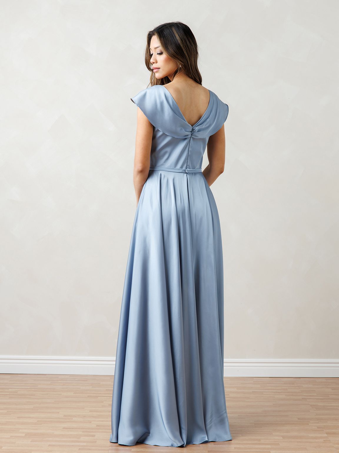 Formal Dresses A Line Long Formal Flutter Sleeve Prom Dress Dusty Blue