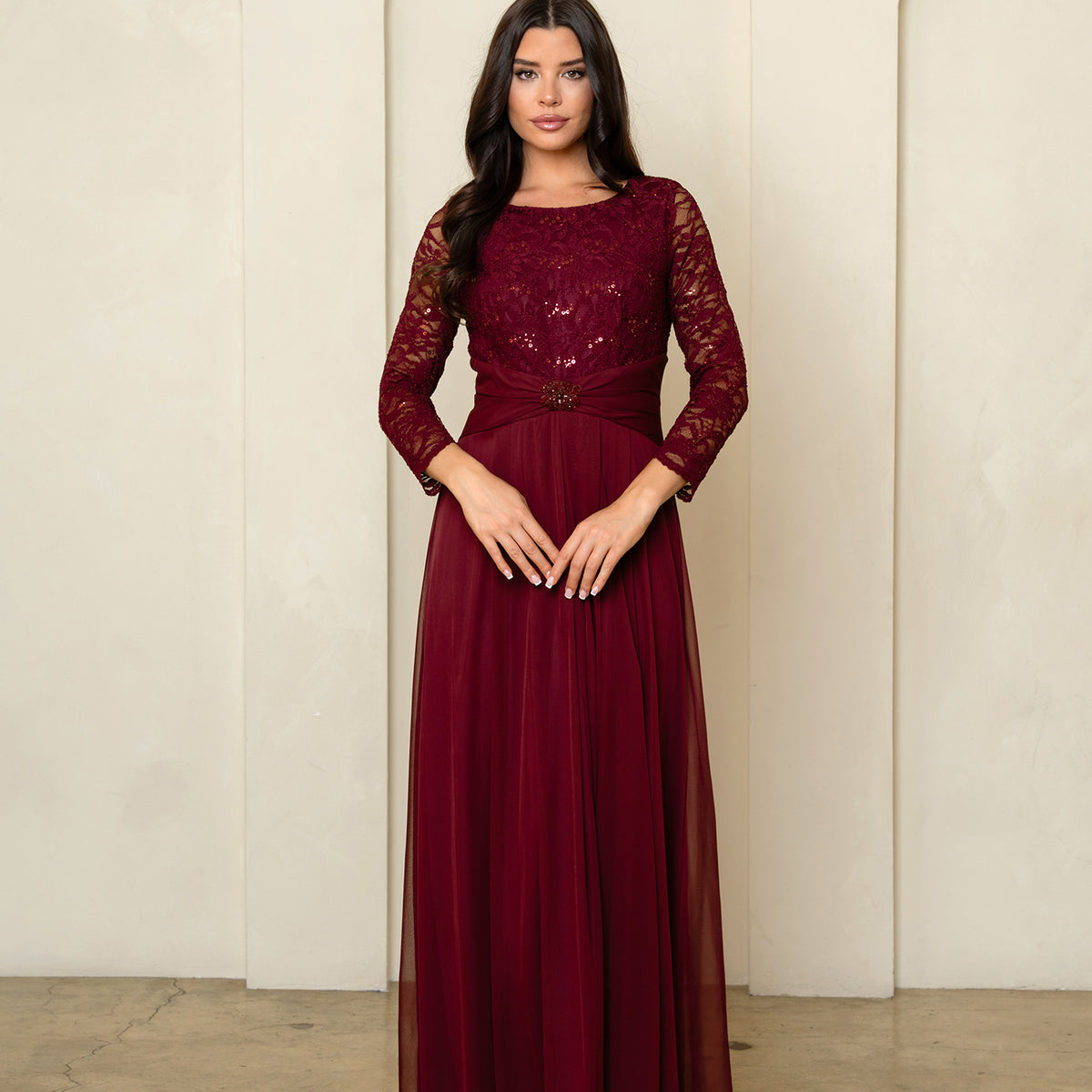 Eva Fashion 3533 Long Formal Lace Fitted Mother of the Bride Dress - Eucalyptus / M Eva Fashion 3533 Long Formal Lace Fitted Mother of the Bride Dress - Eucalyptus / M
