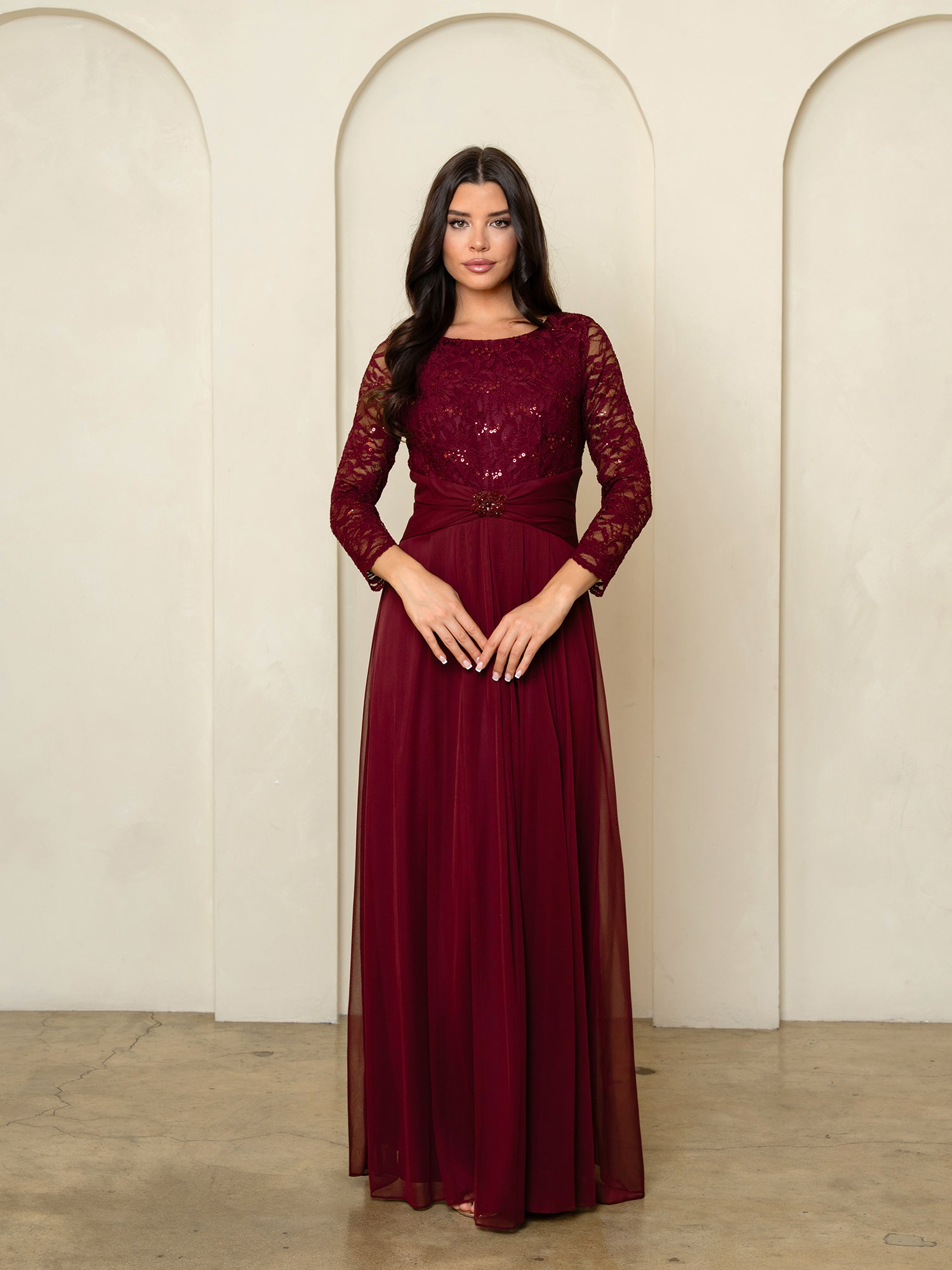 Mother of the Bride Dresses Long Formal Lace Fitted Mother of the Bride Dress Burgundy