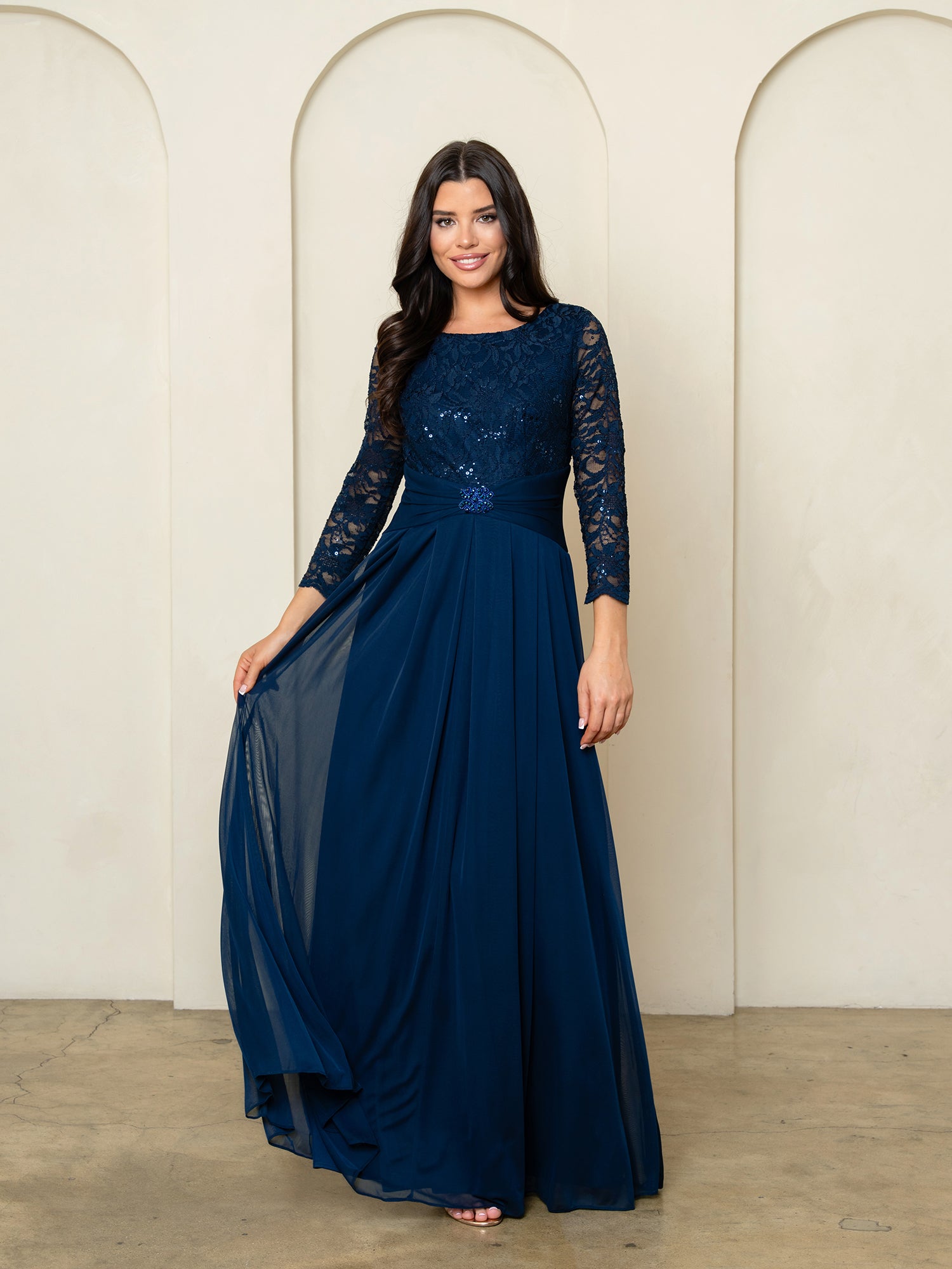 Mother of the Bride Dresses Long Formal Lace Fitted Mother of the Bride Dress Navy