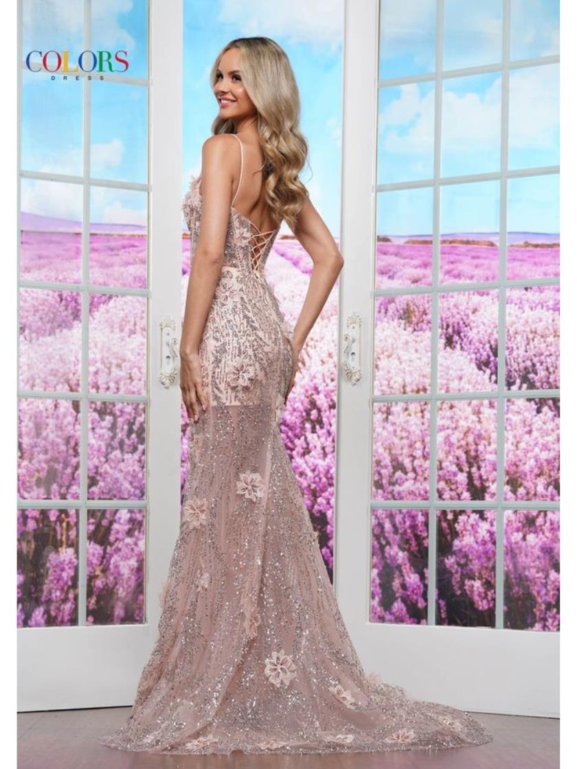 Colors 3533 Formal Fitted Slit Glitter Prom Dress