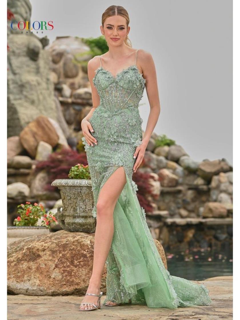 Colors 3533 Formal Fitted Slit Glitter Prom Dress