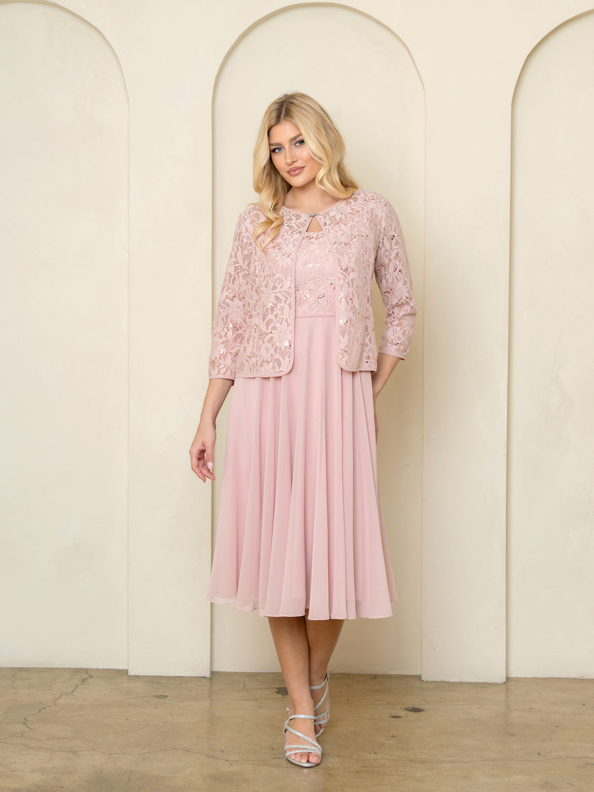 Cocktail Dresses Lace Long Sleeve Short Cocktail Dress Dusty Rose