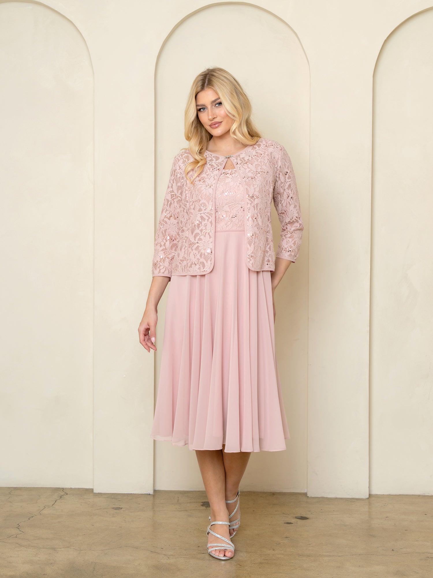 Cocktail Dresses Lace Long Sleeve Short Cocktail Dress Dusty Rose