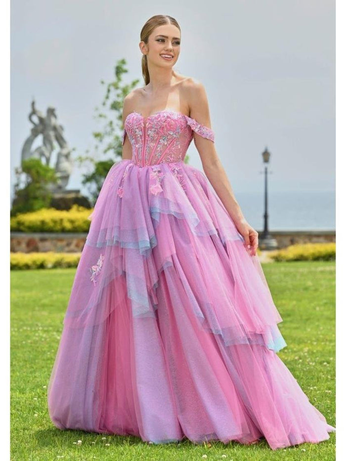 Prom Dresses Formal Long Multi Ruffle Prom Dress Hot Pink