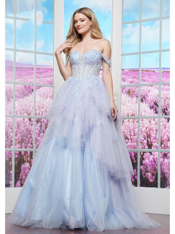 Prom Dresses Formal Long Multi Ruffle Prom Dress Light Blue