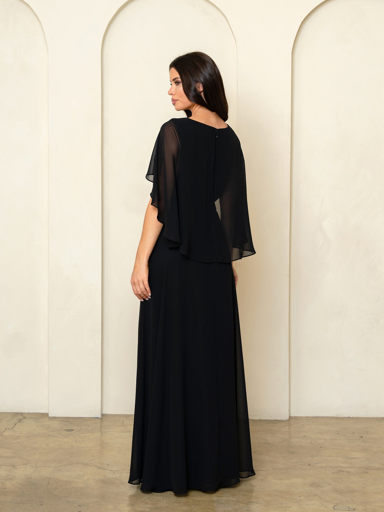 Eva Fashion 3536 Long Formal A line Cape Motherof the Bride Dress - Dusty Rose / S Eva Fashion 3536 Long Formal A line Cape Motherof the Bride Dress - Dusty Rose / S