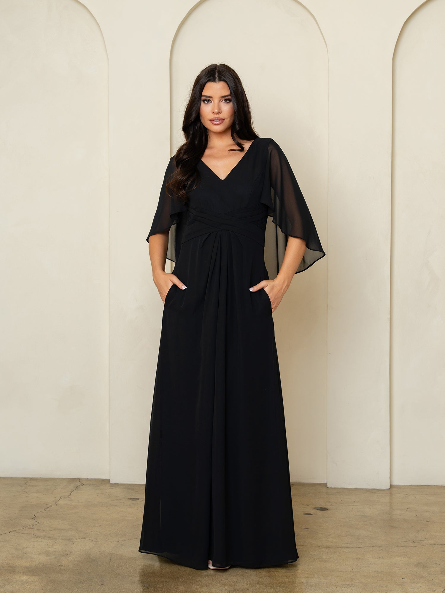 Eva Fashion 3536 Long Formal A line Cape Motherof the Bride Dress - Dusty Rose / S Eva Fashion 3536 Long Formal A line Cape Motherof the Bride Dress - Dusty Rose / S
