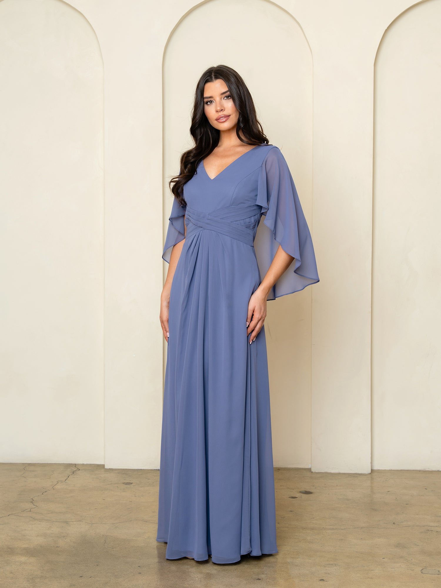 Eva Fashion 3536 Long Formal A line Cape Motherof the Bride Dress - Dusty Rose / S Eva Fashion 3536 Long Formal A line Cape Motherof the Bride Dress - Dusty Rose / S