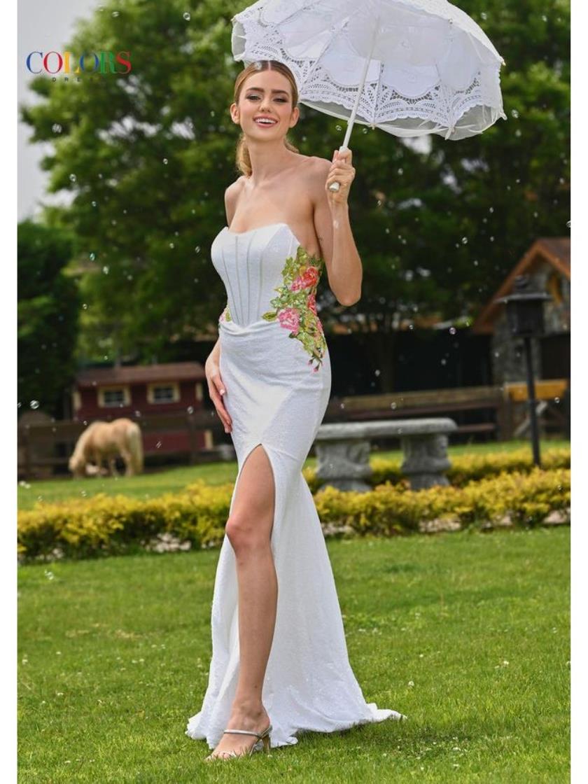 Colors 3536 Formal Floral Fitted Long Prom Dress