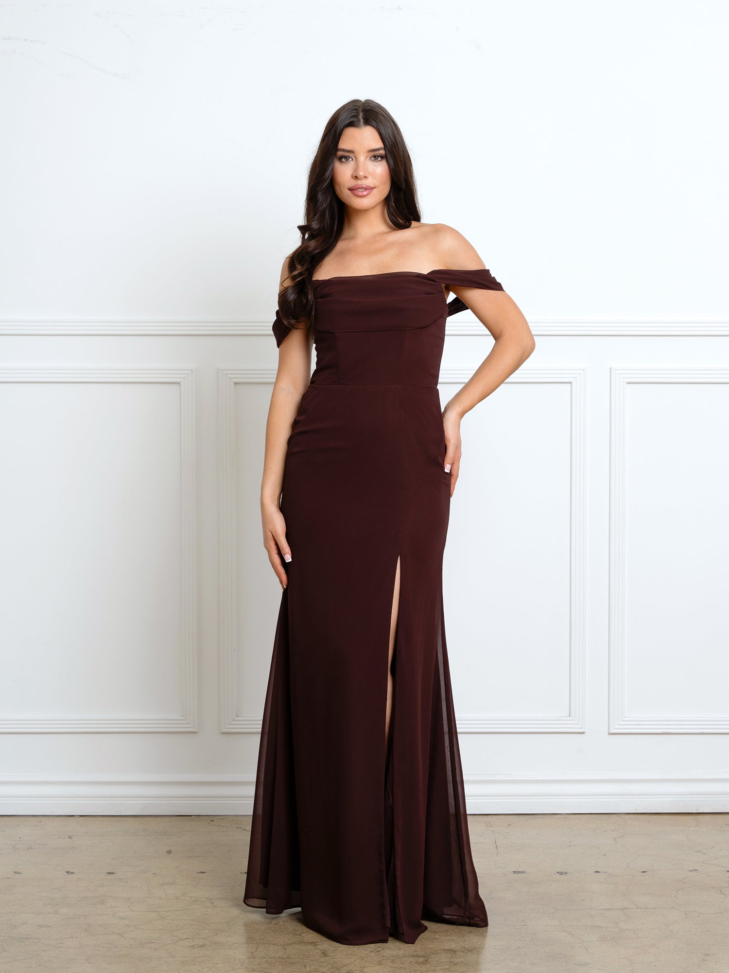 Prom Dresses Fitted Long Formal A Line Prom Dress Brown