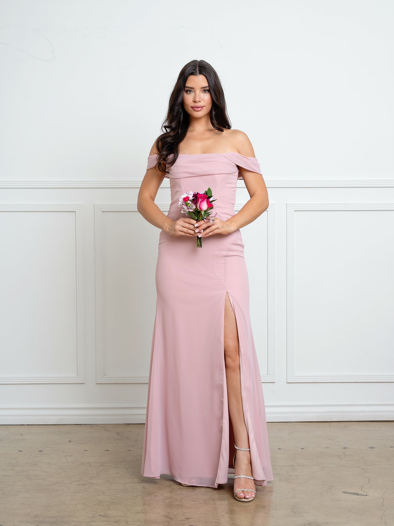 Prom Dresses Fitted Long Formal A Line Prom Dress Dusty Rose