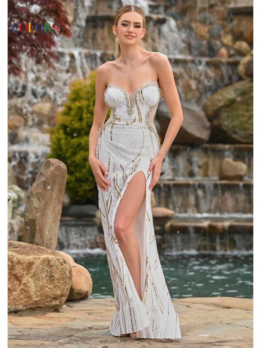 Colors 3537 Long Fitted Formal Beaded Prom Dress