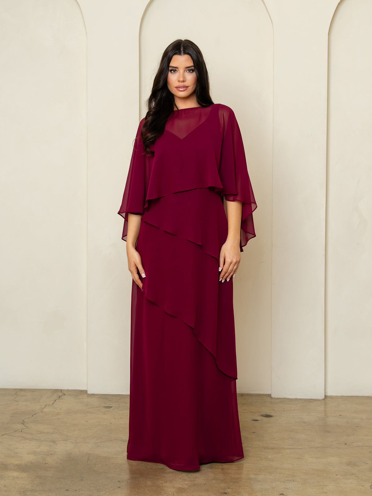 Mother of the Bride Dresses Long Formal Cape Mother of the Bride Dress Burgundy