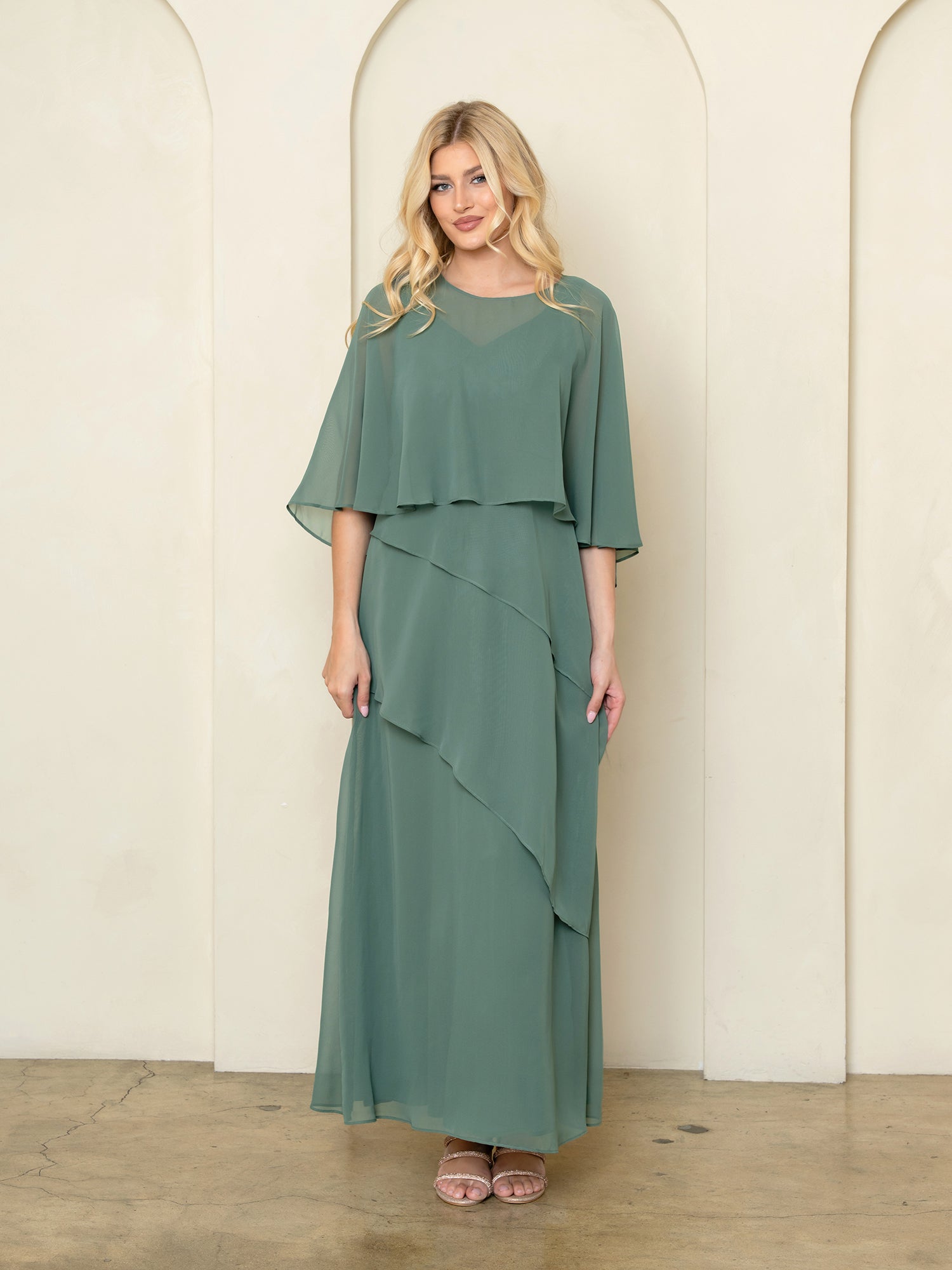 Eva Fashion 3538 Long Formal Cape Mother of the Bride Dress