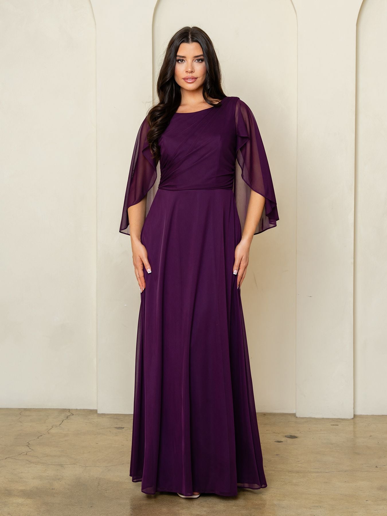 Mother of the Bride Dresses Long Formal Cape Mother of the Bride Dress Eva Fashion 3539 Plum