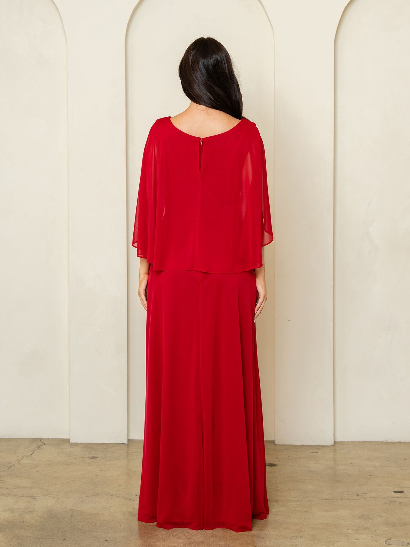 Mother of the Bride Dresses Long Formal Cape Mother of the Bride Dress Eva Fashion 3539Red