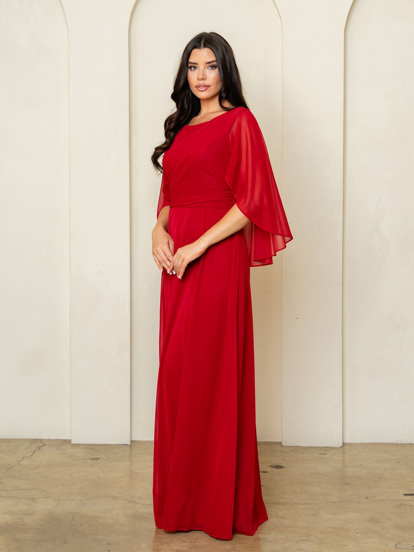 Mother of the Bride Dresses Long Formal Cape Mother of the Bride Dress Eva Fashion 3539Red