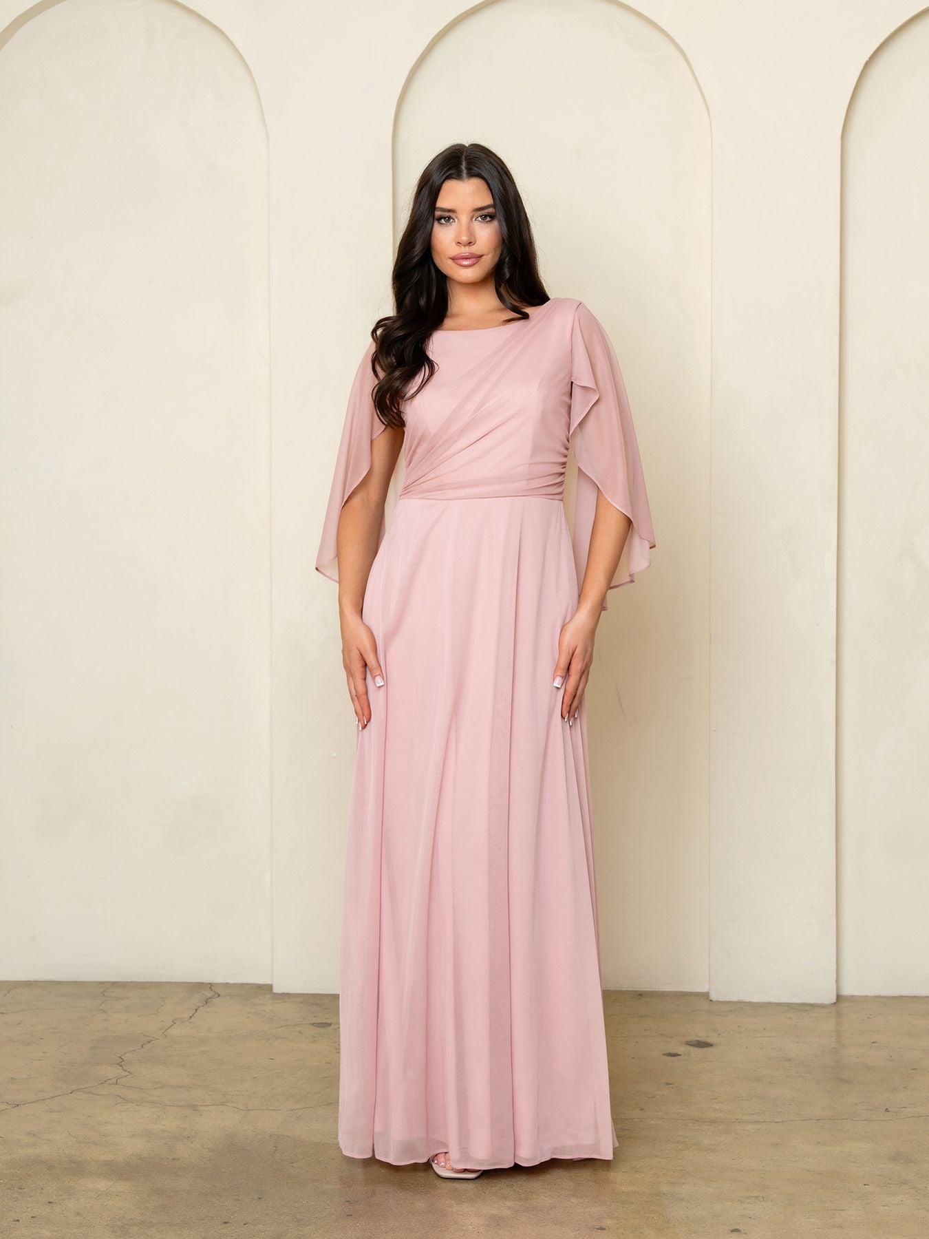 Mother of the Bride Dresses Long Formal Cape Mother of the Bride Dress Eva Fashion 3539 Dusty Rose