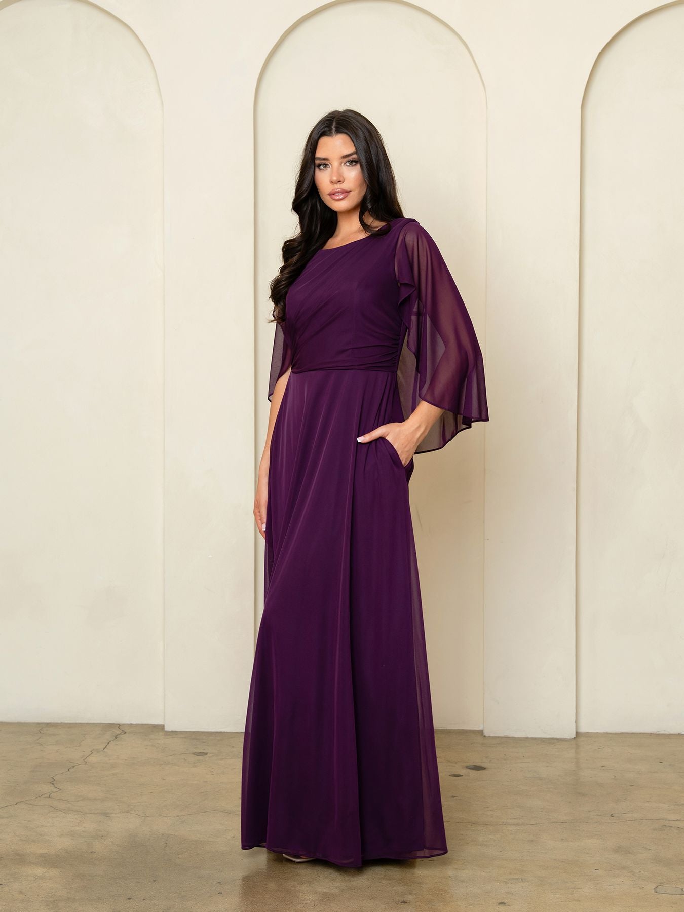 Mother of the Bride Dresses Long Formal Cape Mother of the Bride Dress Eva Fashion 3539 Plum