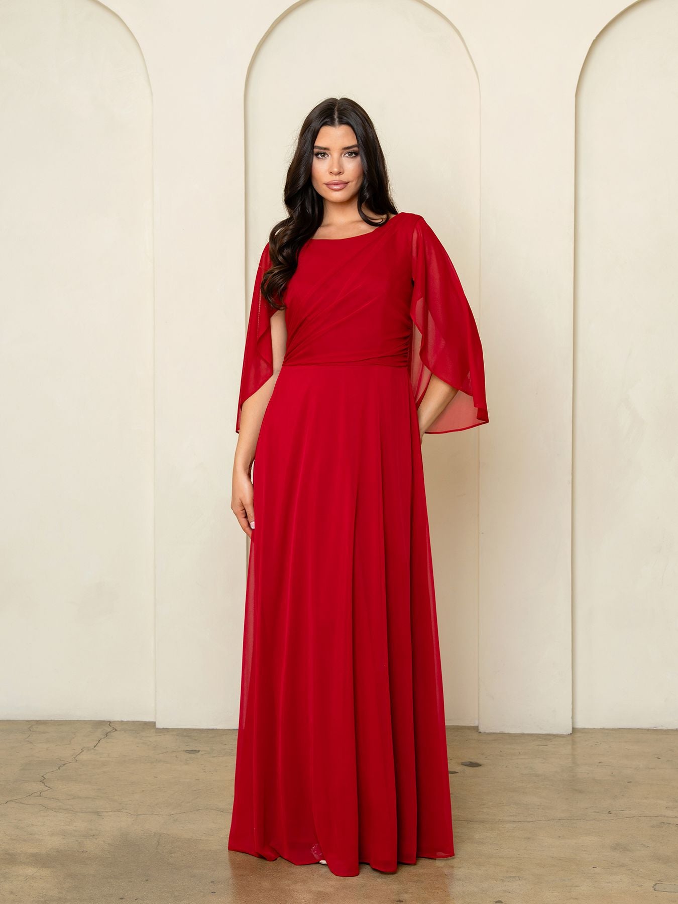 Mother of the Bride Dresses Long Formal Cape Mother of the Bride Dress Eva Fashion 3539Red