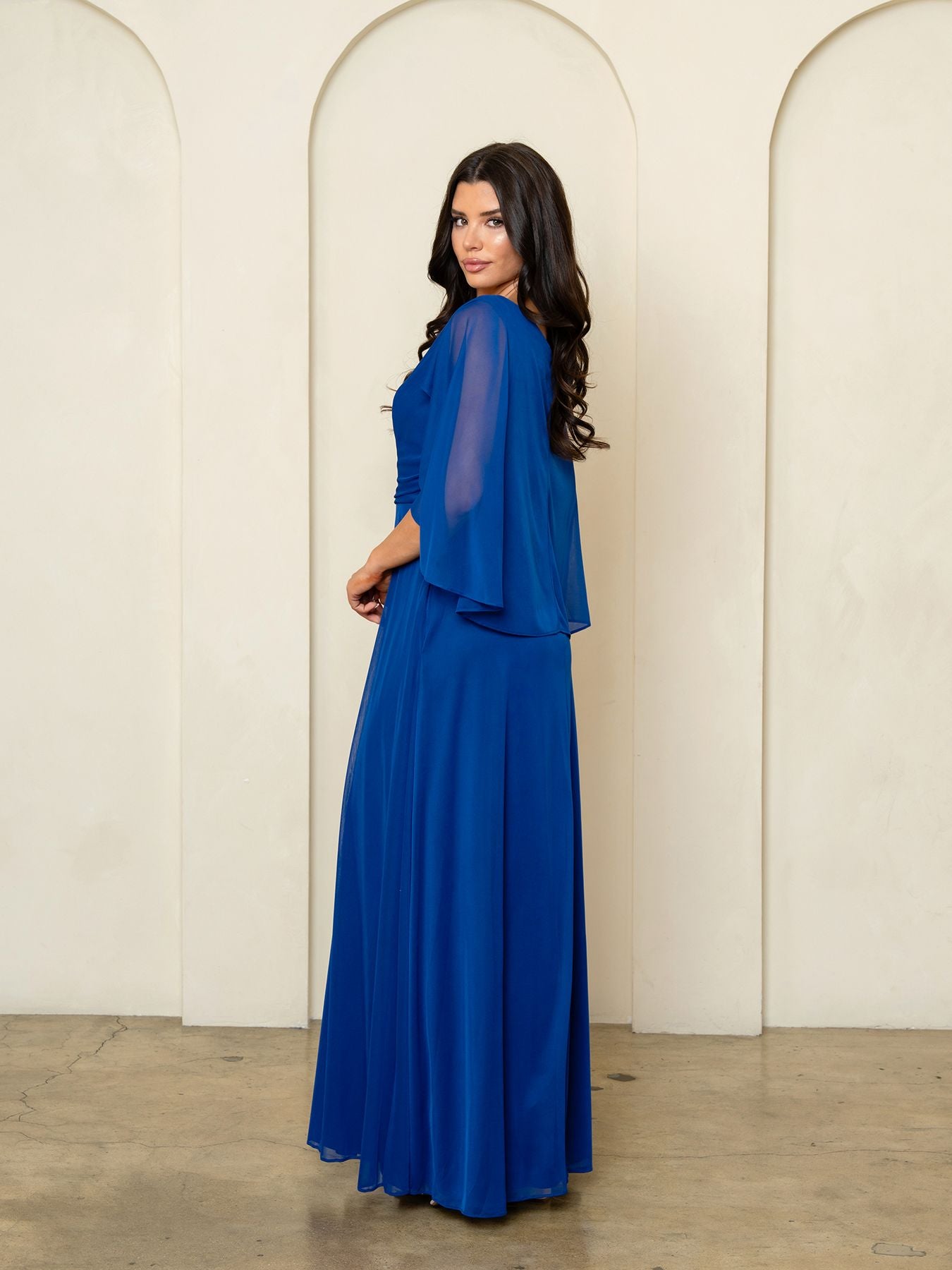 Mother of the Bride Dresses Long Formal Cape Mother of the Bride Dress Eva Fashion 3539 Royal