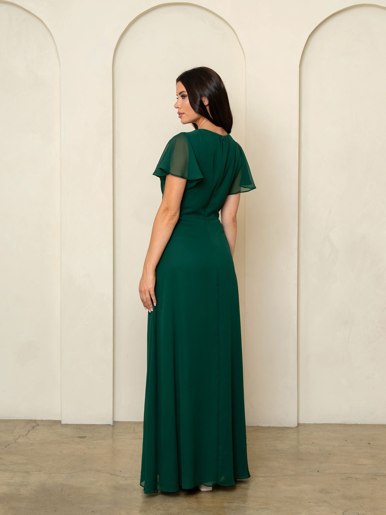 V-Neck Long Chiffon Mother of the Bride Dress by Eva Fashion 3540 in Hunter Green