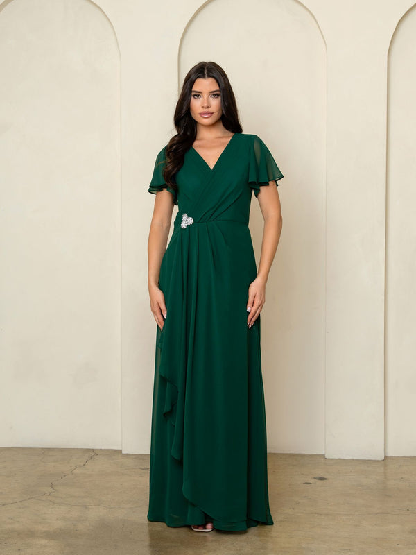 V-Neck Long Chiffon Mother of the Bride Dress by Eva Fashion 3540