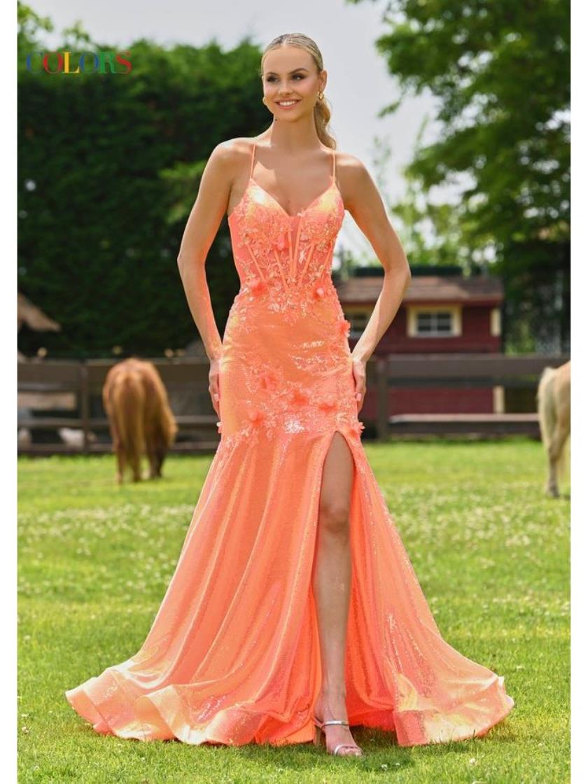 Colors 3540 Formal 3D Flower Mermaid Long Prom Dress
