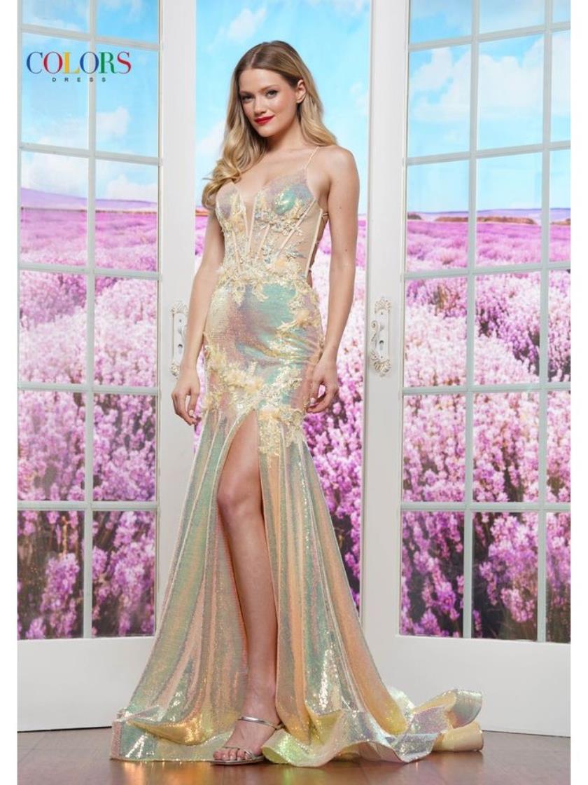 Colors 3540 Formal 3D Flower Mermaid Long Prom Dress