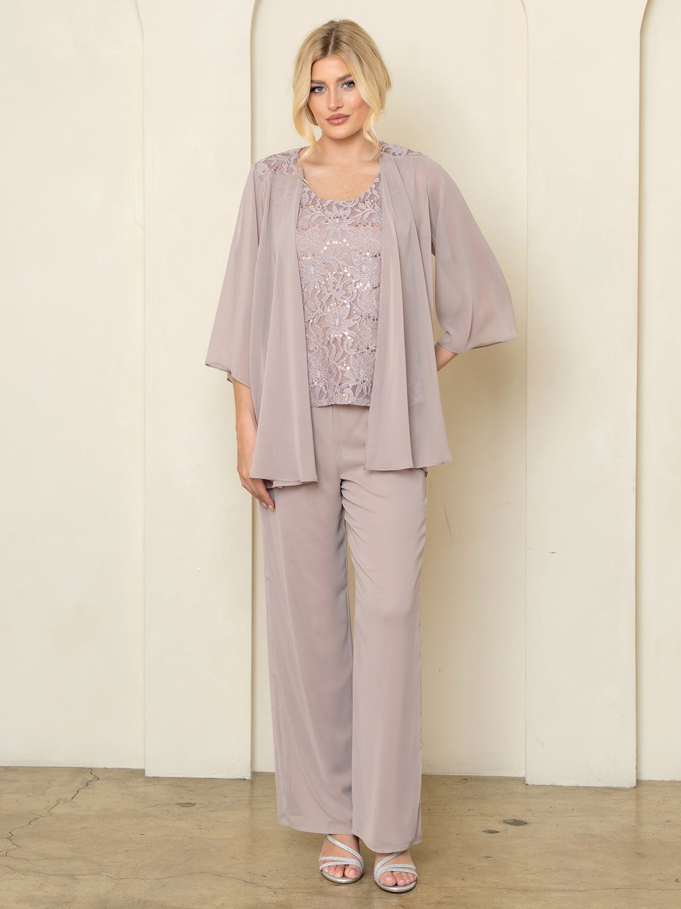 Pant Suit Long Formal Lace Pant Suit Eva Fashion 3541 Cocoa