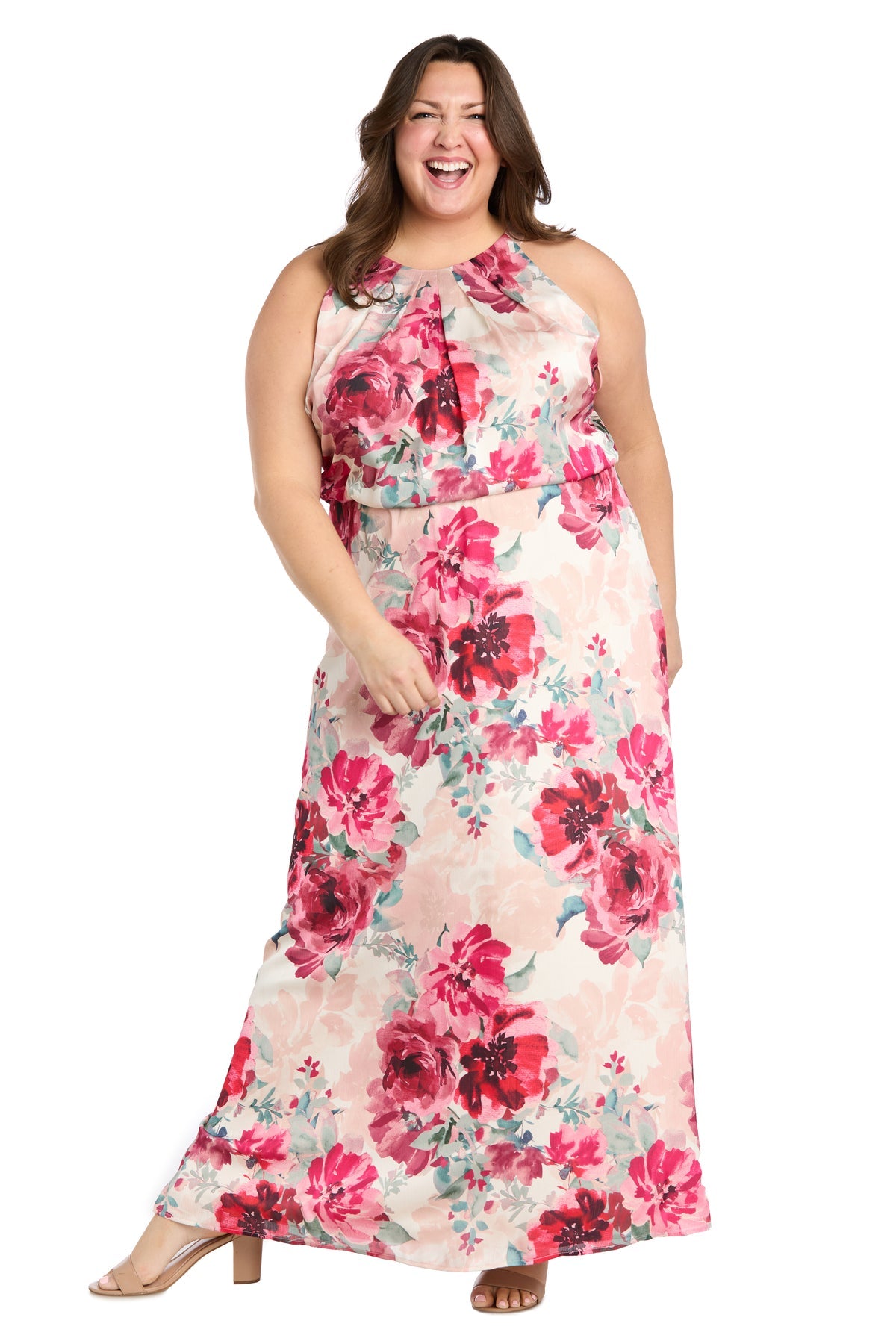 R&M Richards 3541W Long Plus Size Formal Floral Print Maxi Dress