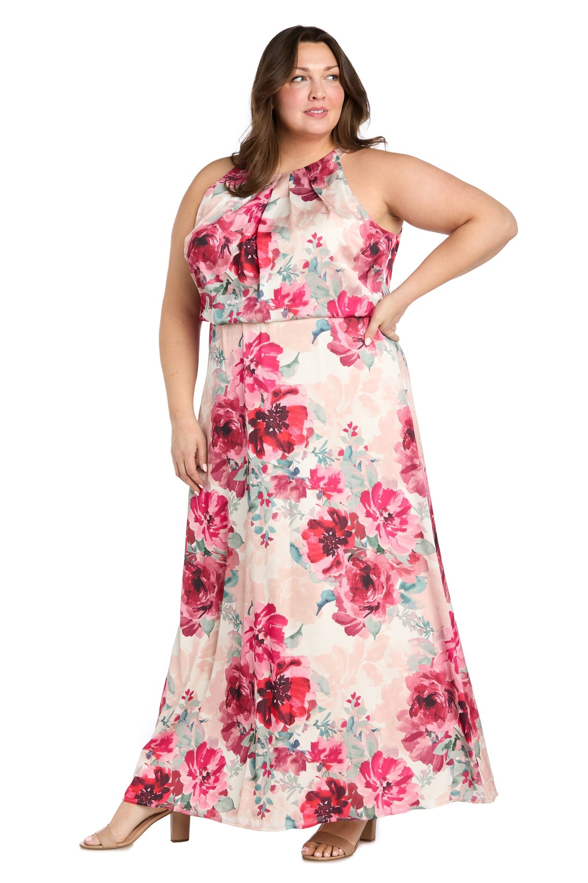R&M Richards 3541W Long Plus Size Formal Floral Print Maxi Dress