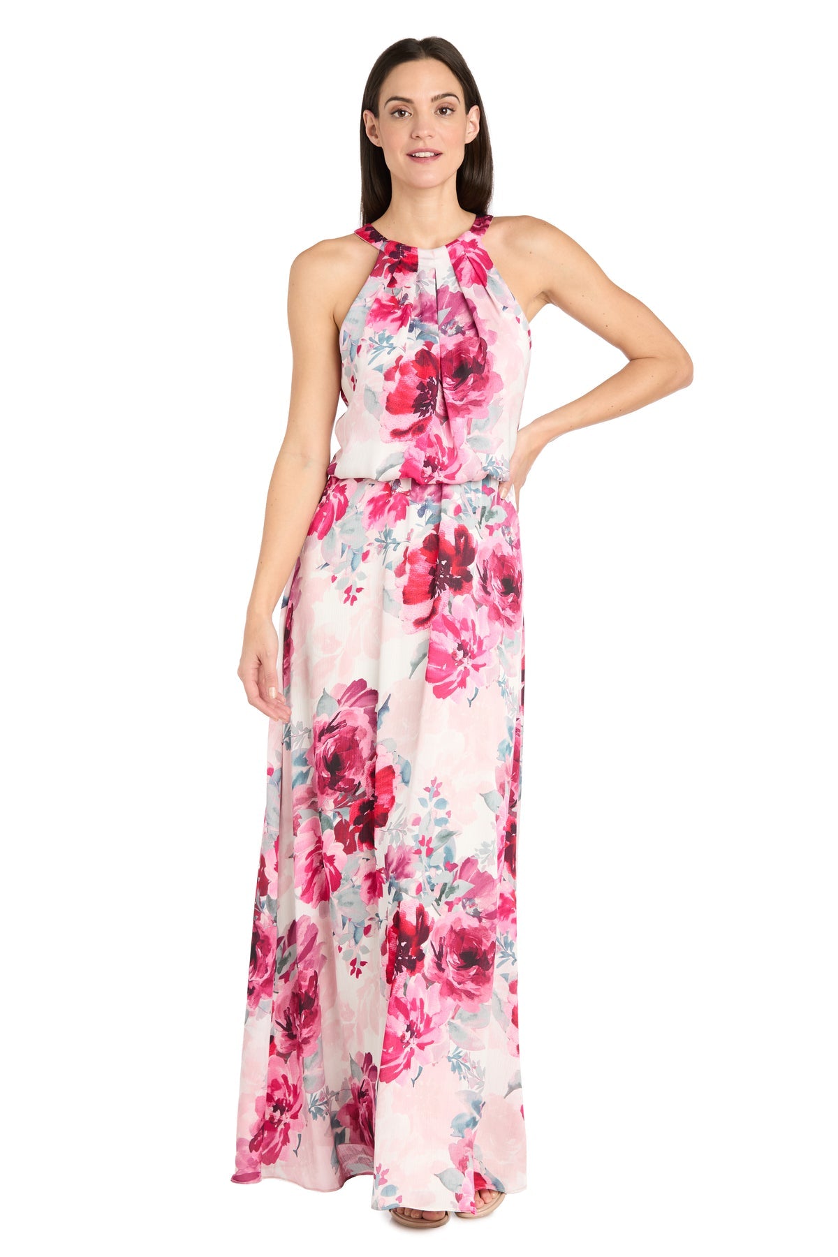 R&M Richards 3541P Long Formal Floral Print Petite Maxi Dress