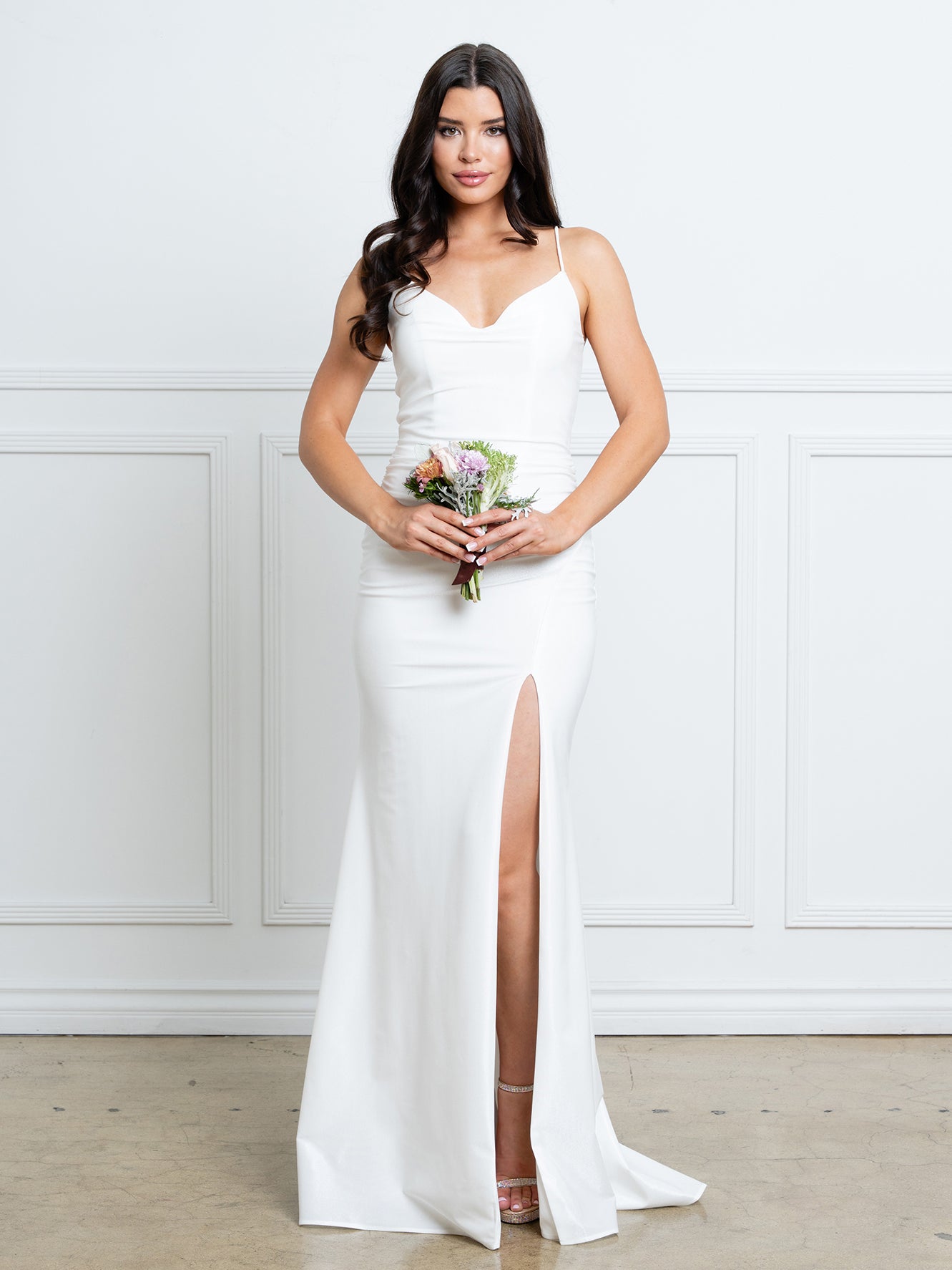 Wedding Dresses Long Fitted Slit Bridal Wedding Dress Eva Fashion 3542 Off White
