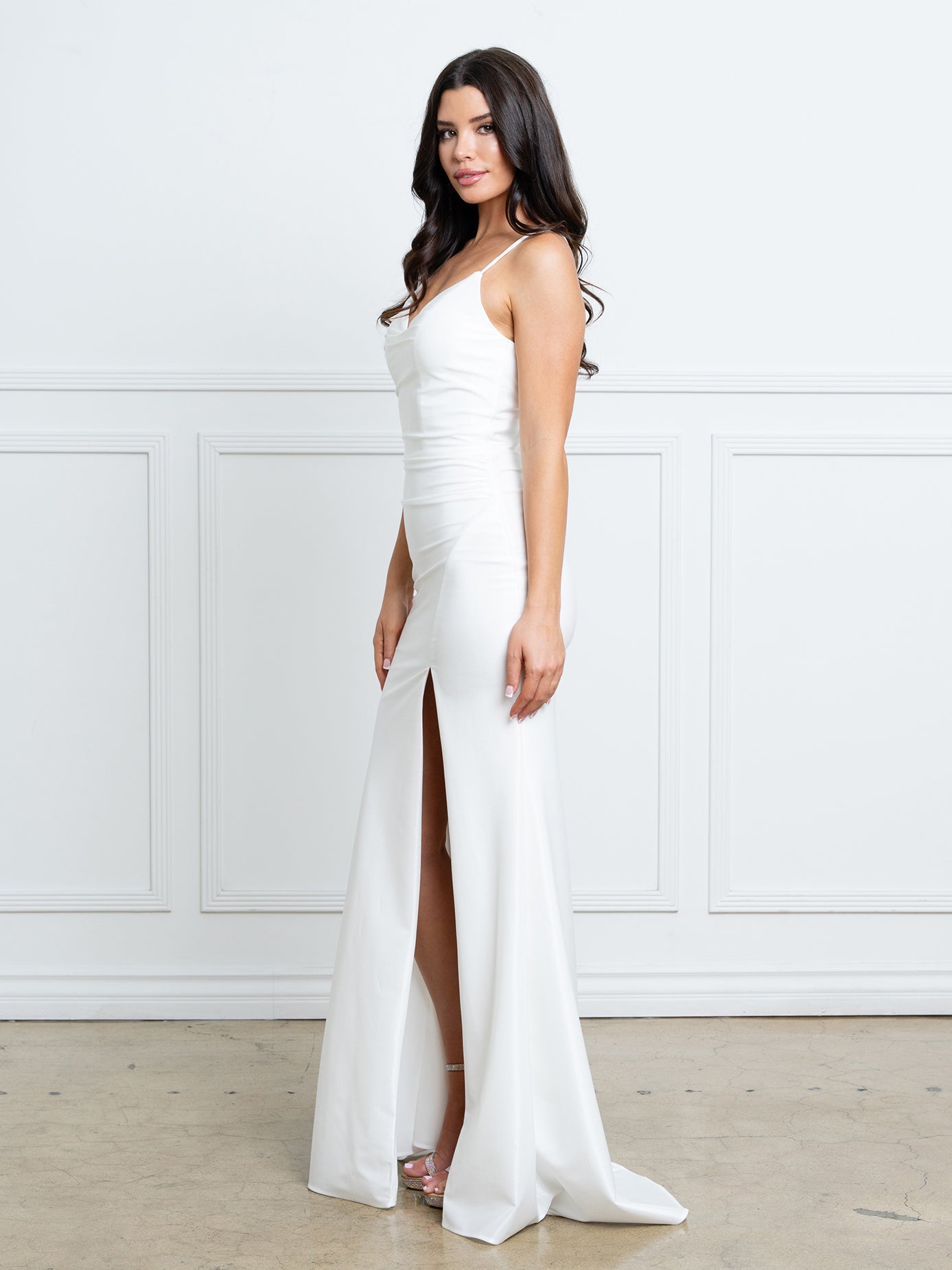 Wedding Dresses Long Fitted Slit Bridal Wedding Dress Eva Fashion 3542 Off White