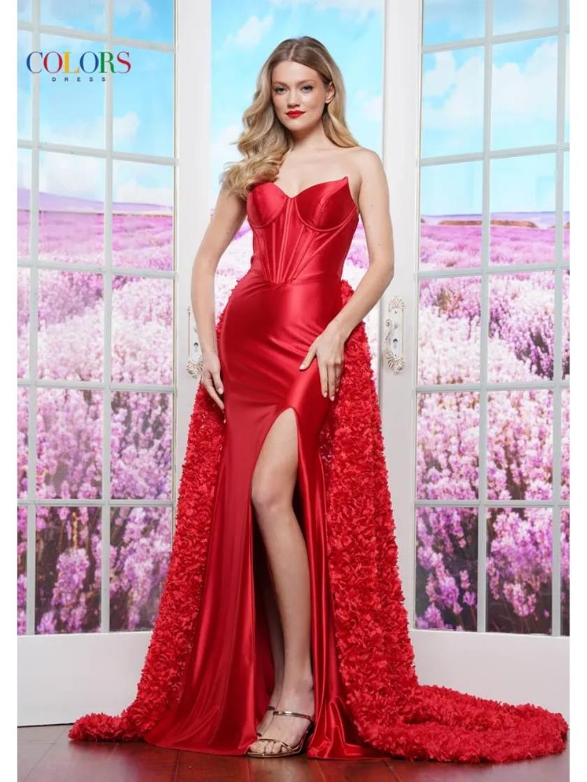 Colors 3543 Long Fitted Formal Overskirt Prom Dress