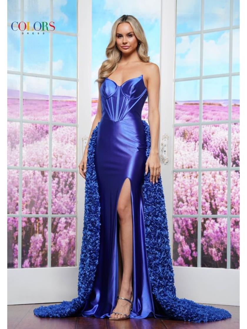 Colors 3543 Long Fitted Formal Overskirt Prom Dress