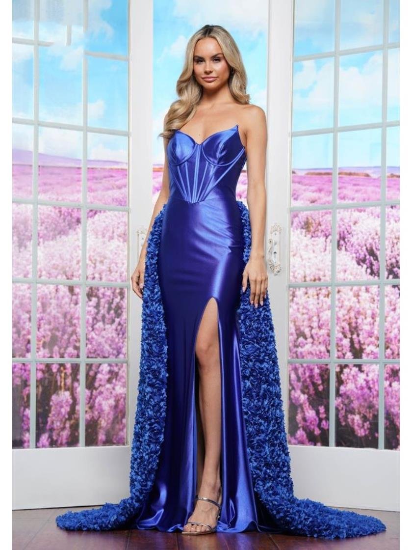 Prom Dresses Long Fitted Floral Overskirt Formal Prom Dress Royal