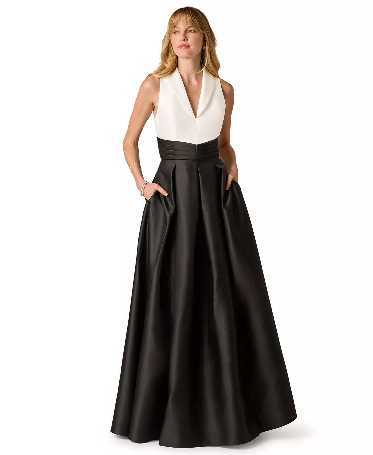 Crew/High-Neck Floor-Length Satin Occasion Ball Gown Adrianna Papell AP1E212826