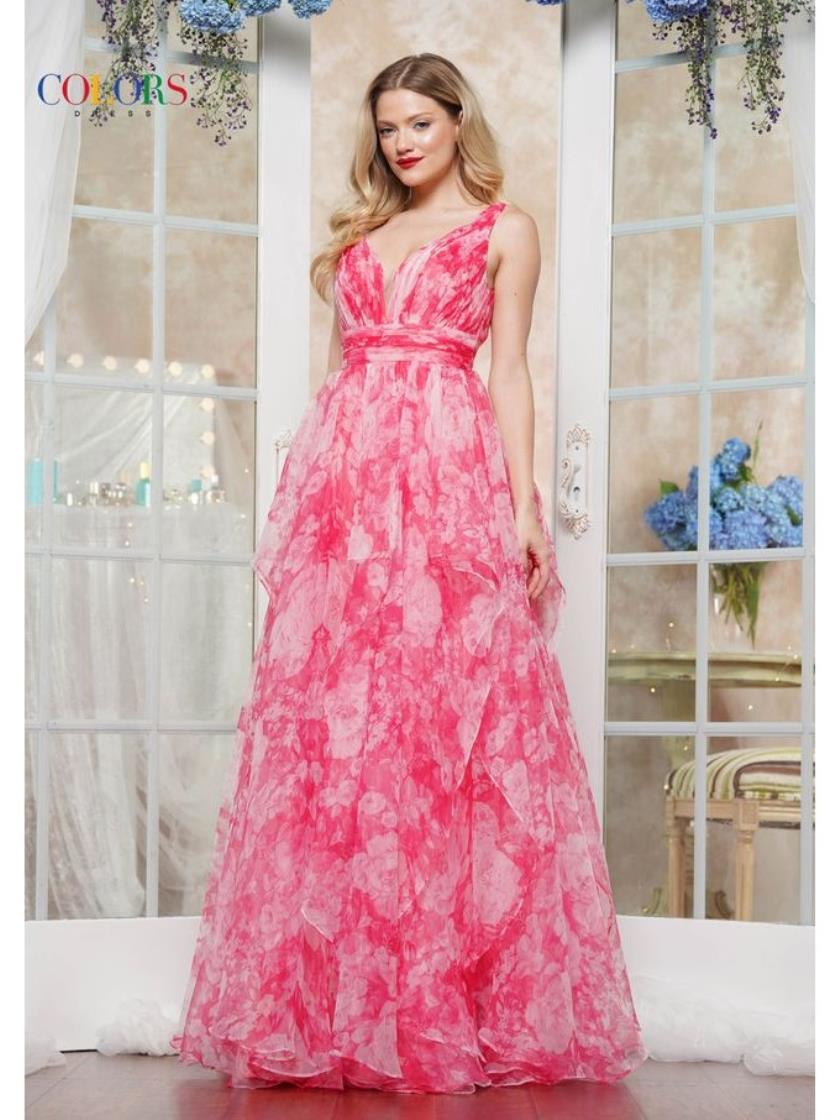 Colors 3545 Formal Printed Ruffle Long Prom Dress