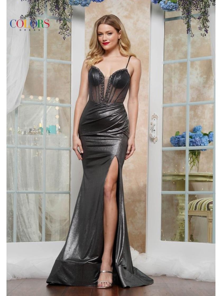 Colors 3547 Fitted Long Formal Beaded Prom Dress