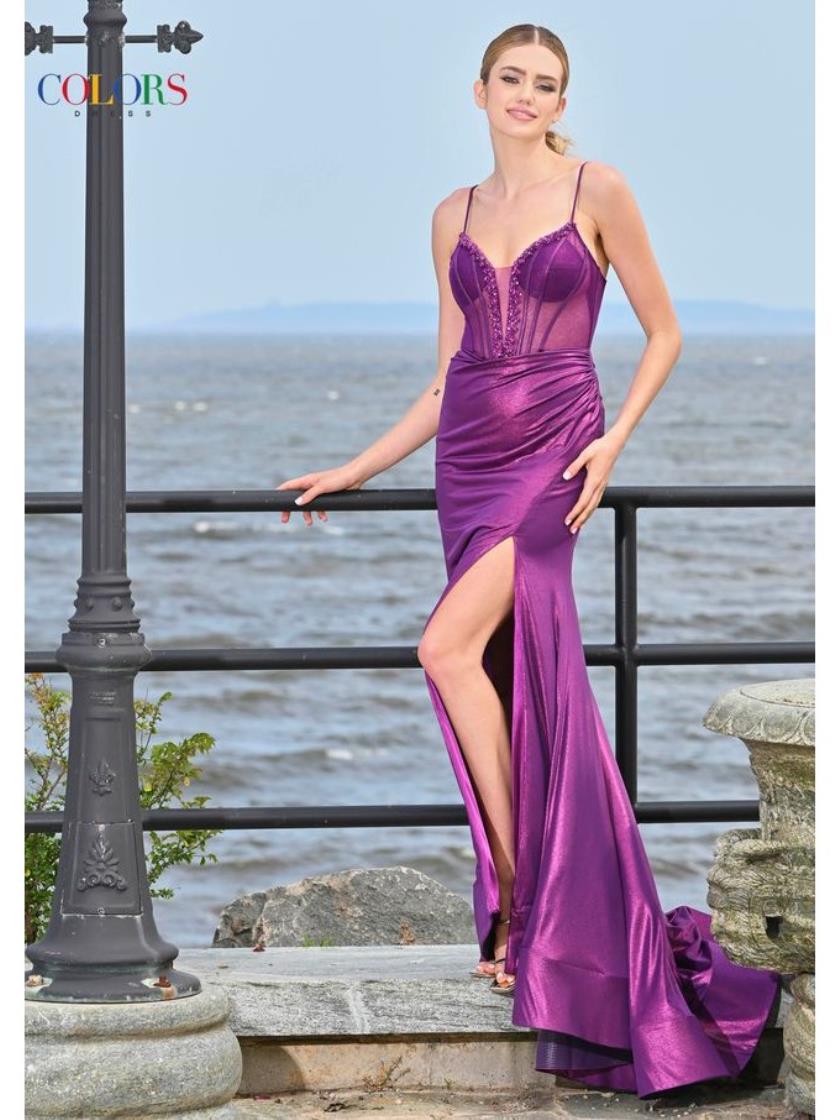 Colors 3547 Fitted Long Formal Beaded Prom Dress