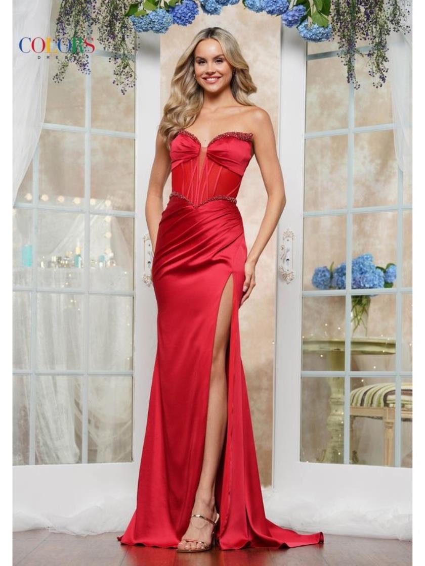 Colors 3549 Long Beaded Fitted Formal Evening Prom Dress