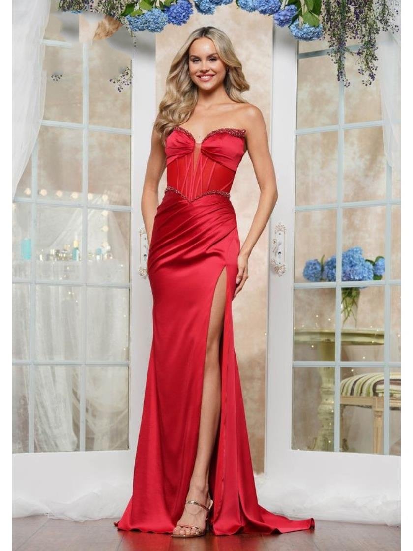 Prom Dresses Long Beaded Bust Fitted Formal Prom Dress Red