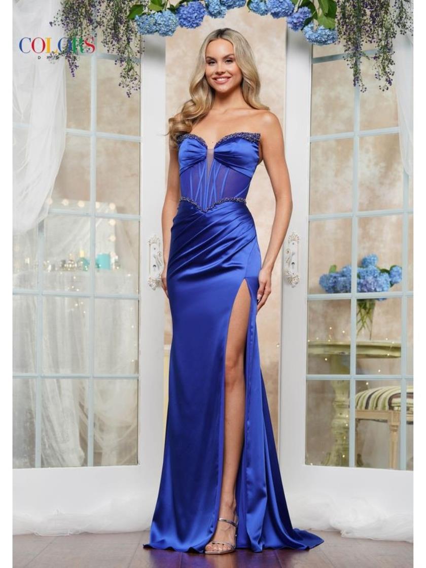 Colors 3549 Long Beaded Fitted Formal Evening Prom Dress