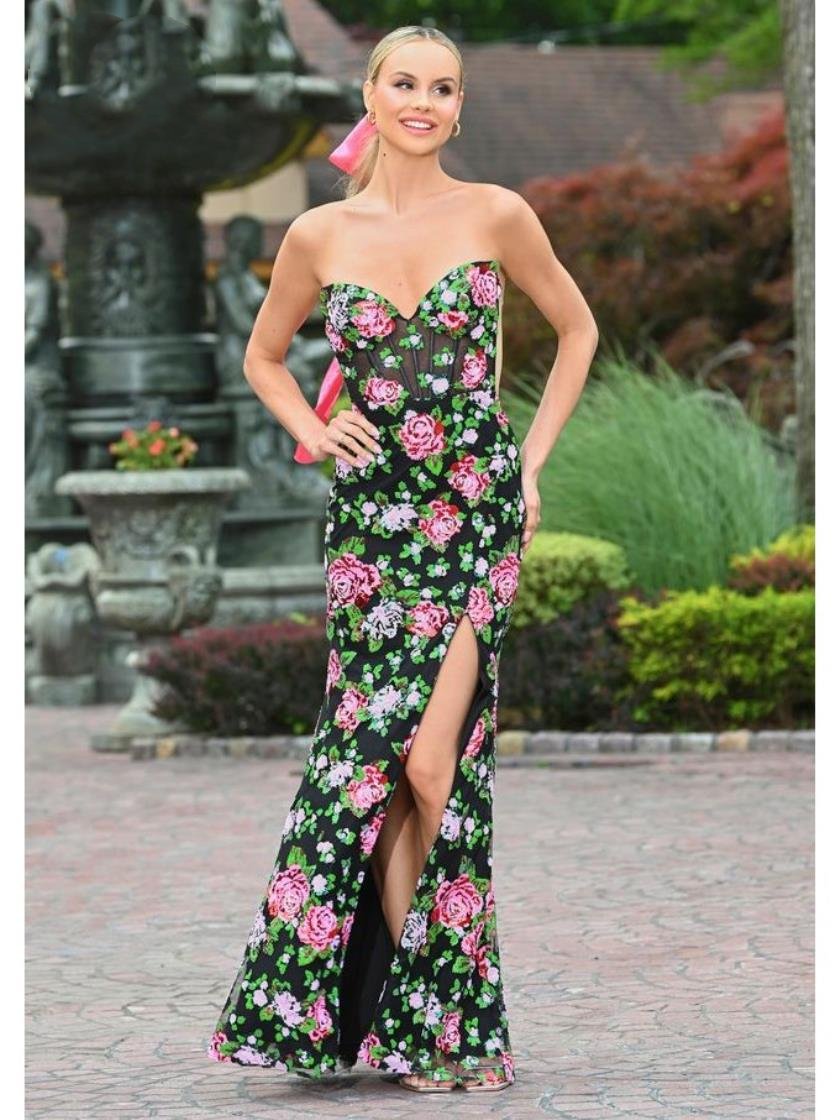 Colors 3550 Long Floral Formal Sequin Prom Dress